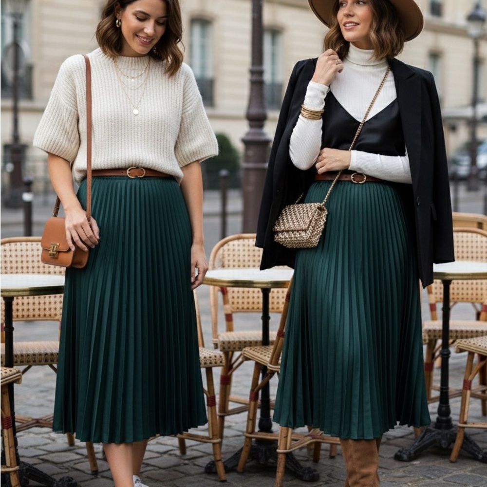 Zara  Dark Emerald Green Pleated Skirt Small